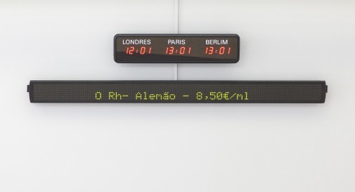 Euroblood, 2011/2013, Paineis de dispositivo de LED, 70 x 163 x 20 cm (Vista na Fundação Calouste Gulbenkian, Lisboa)